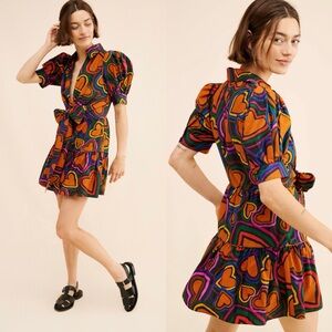 Anthropologie Farm Rio Short-Sleeve Bow-Front Mini Dress